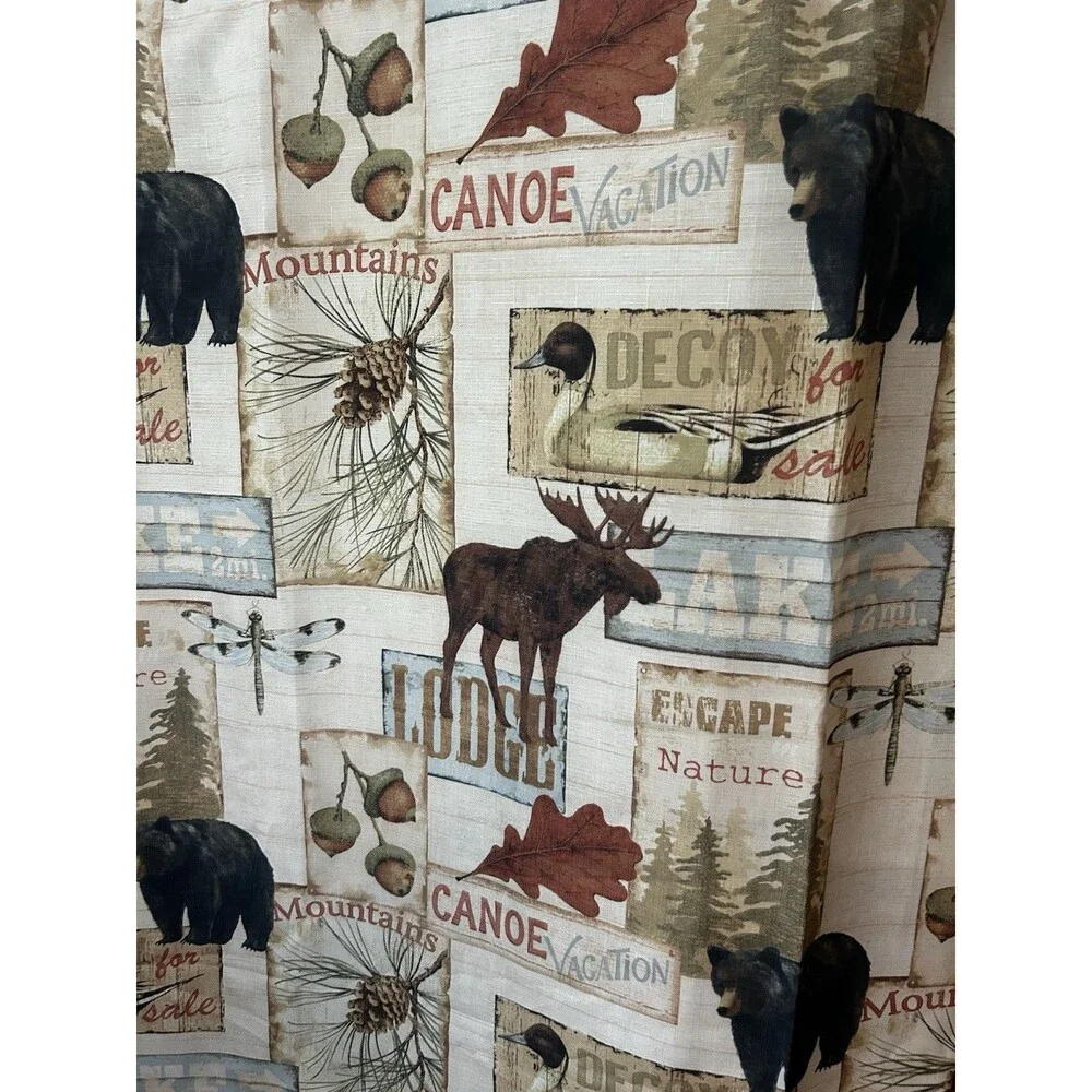 BACOVA Lodge Bear Moose Canoe Shower Curtain 72x72 w Liner & Wildlife Hooks Set